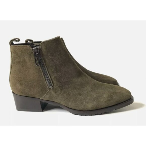 NEW Aquatalia 6.5 Fantina Dual Zip Boots Ankle Booties Olive Green Suede - Picture 1 of 8